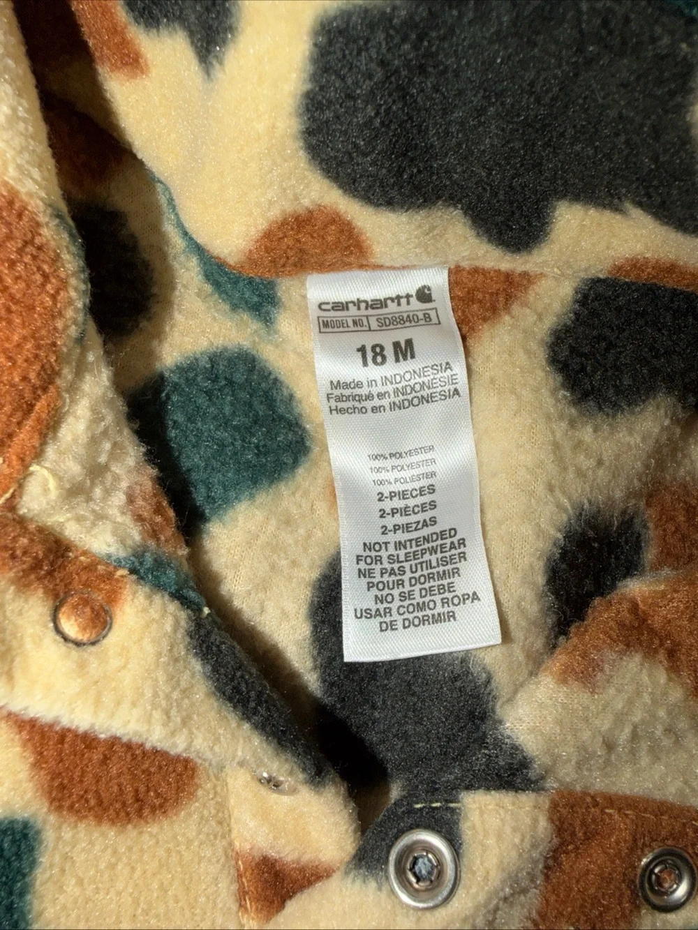 Carhartt Pullover Boys 18M Duck Camo Fleece 1/4 Zip Mock Neck Logo Sweatshirt