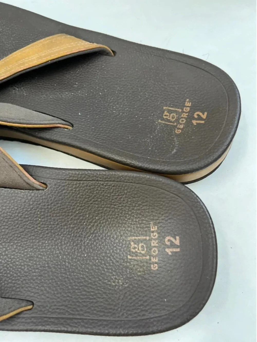 George Mens brown flip flops, Men's Size 12 leather casual