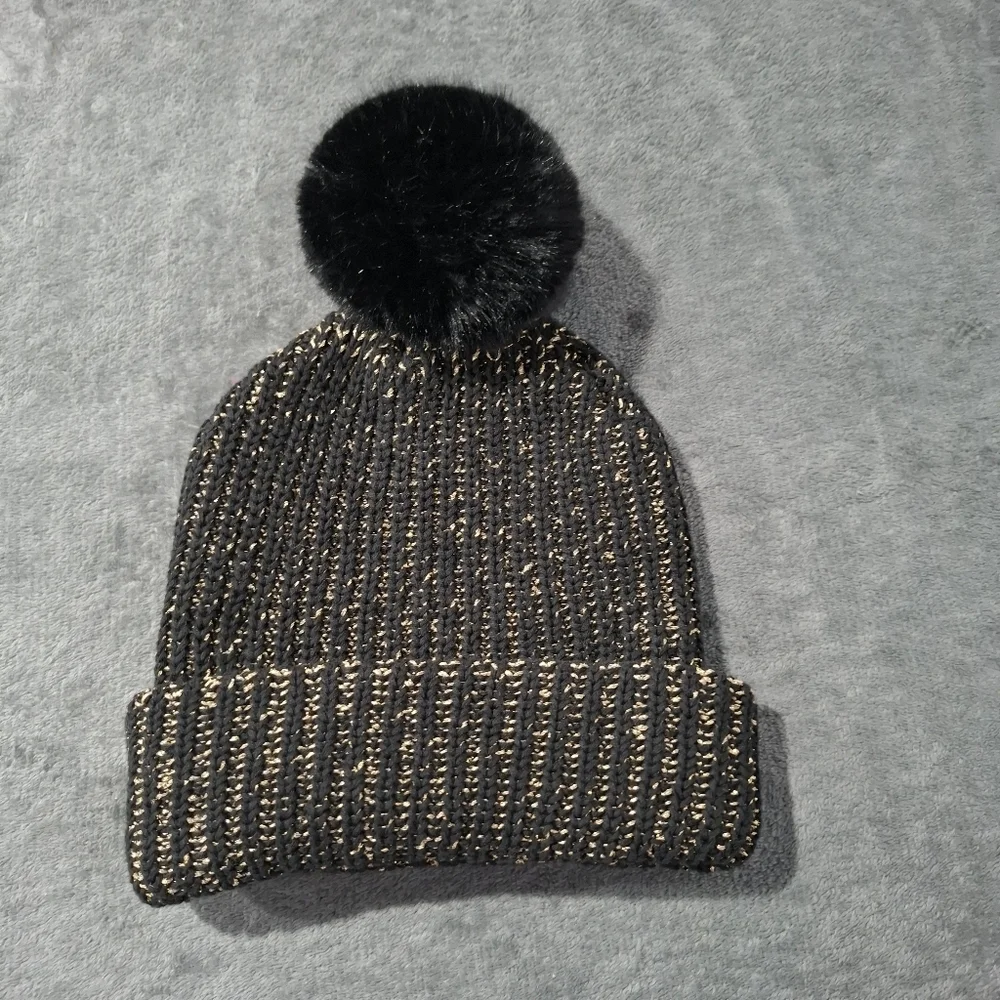 Love Your Melon Harry Potter Snitch Black Metallic Gold Pom Beanie