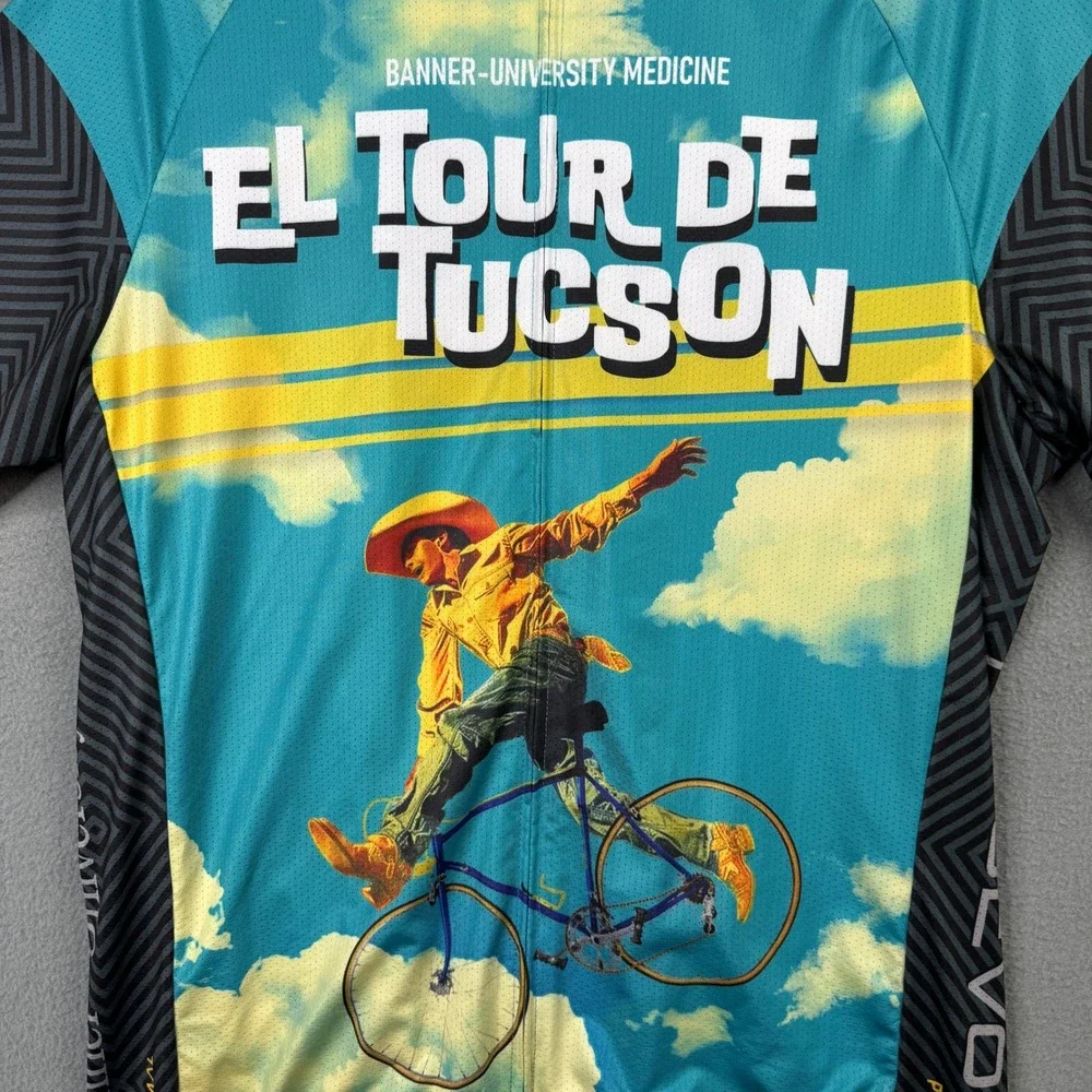 Primal El Tour De Tucson Cycling Jersey Mens XL Blue Short Sleeve Full Zip Bike