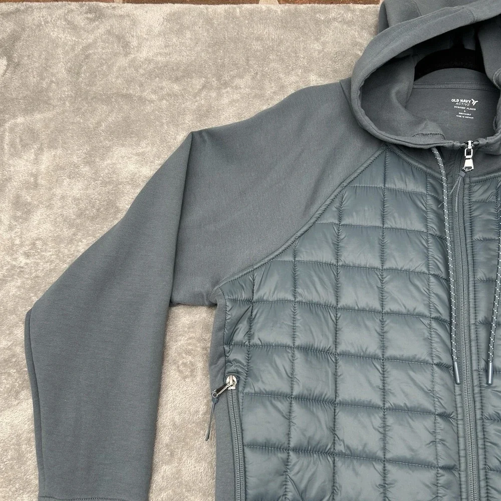 Old Navy Mens Active Dynamic Fleece Quilted Hybrid Zip Up Hoodie Blue Gray Large