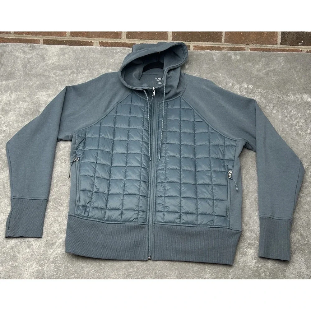 Old Navy Mens Active Dynamic Fleece Quilted Hybrid Zip Up Hoodie Blue Gray Large