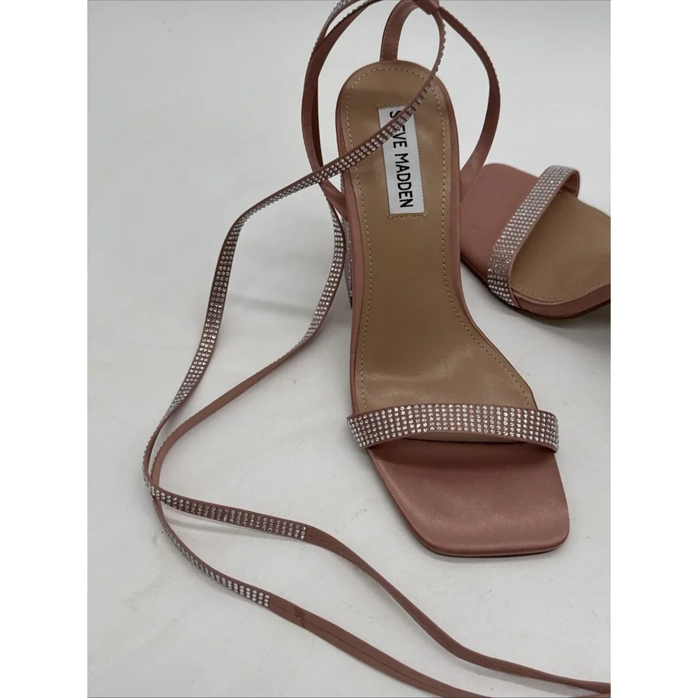 Steve‎ Madden Vanish Rhinestone Block Heels Ankle Wrap Pink 7 New