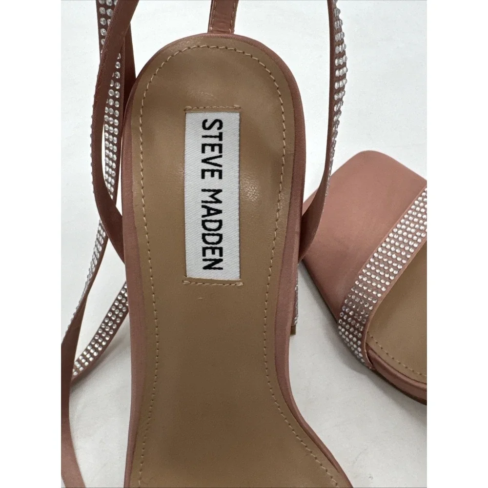 Steve‎ Madden Vanish Rhinestone Block Heels Ankle Wrap Pink 7 New