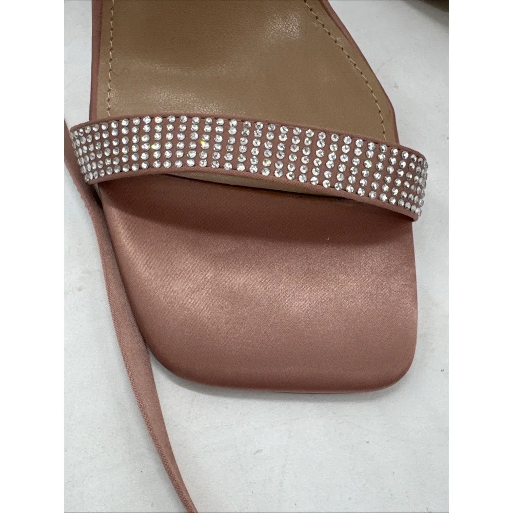 Steve‎ Madden Vanish Rhinestone Block Heels Ankle Wrap Pink 7 New