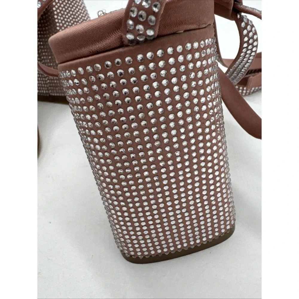 Steve‎ Madden Vanish Rhinestone Block Heels Ankle Wrap Pink 7 New