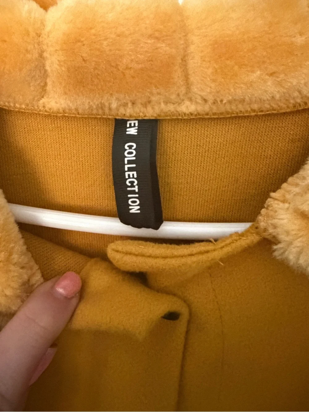Wool-Blend Mustard Coat with Faux Fur Trim