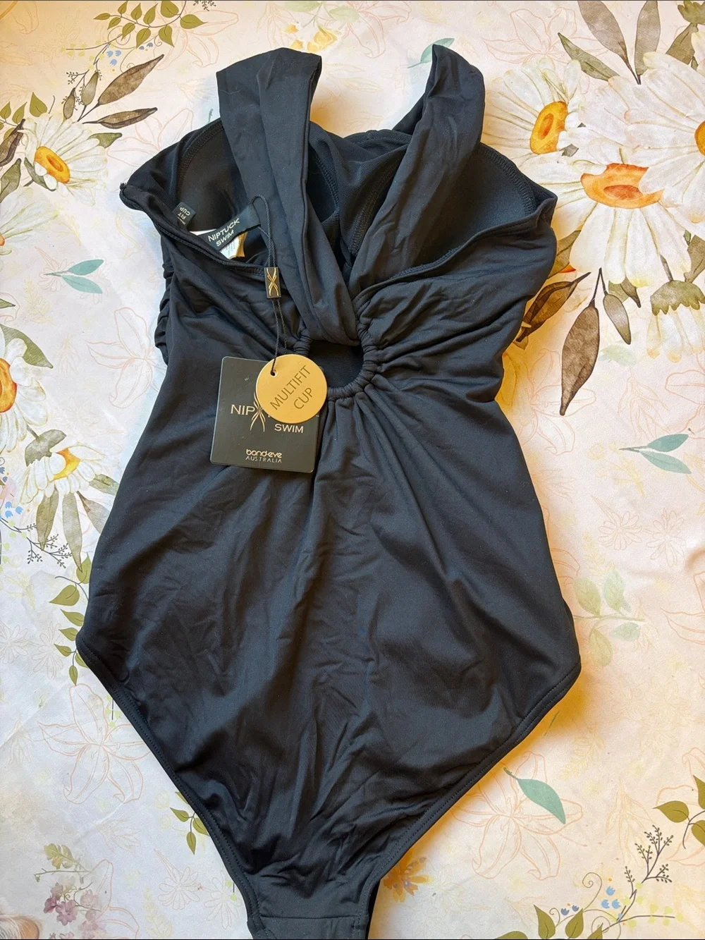bond-eye Black Ruched One-Piece with Twisted Halter