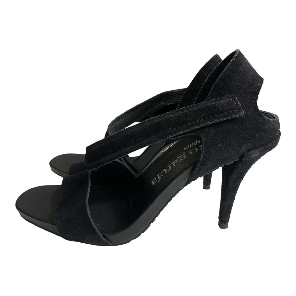 Pedro Garcia West Black Suede Strappy Heels 39 1/2 Size 9.5 US