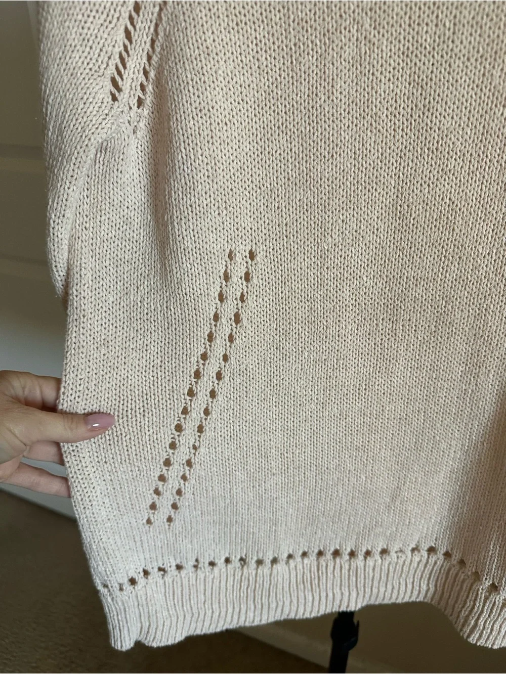 J. Crew Cream Openwork Knit Crewneck Sweater