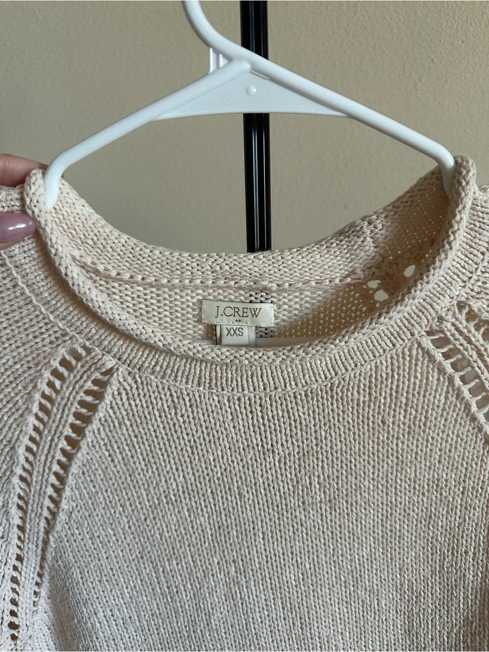 J. Crew Cream Openwork Knit Crewneck Sweater