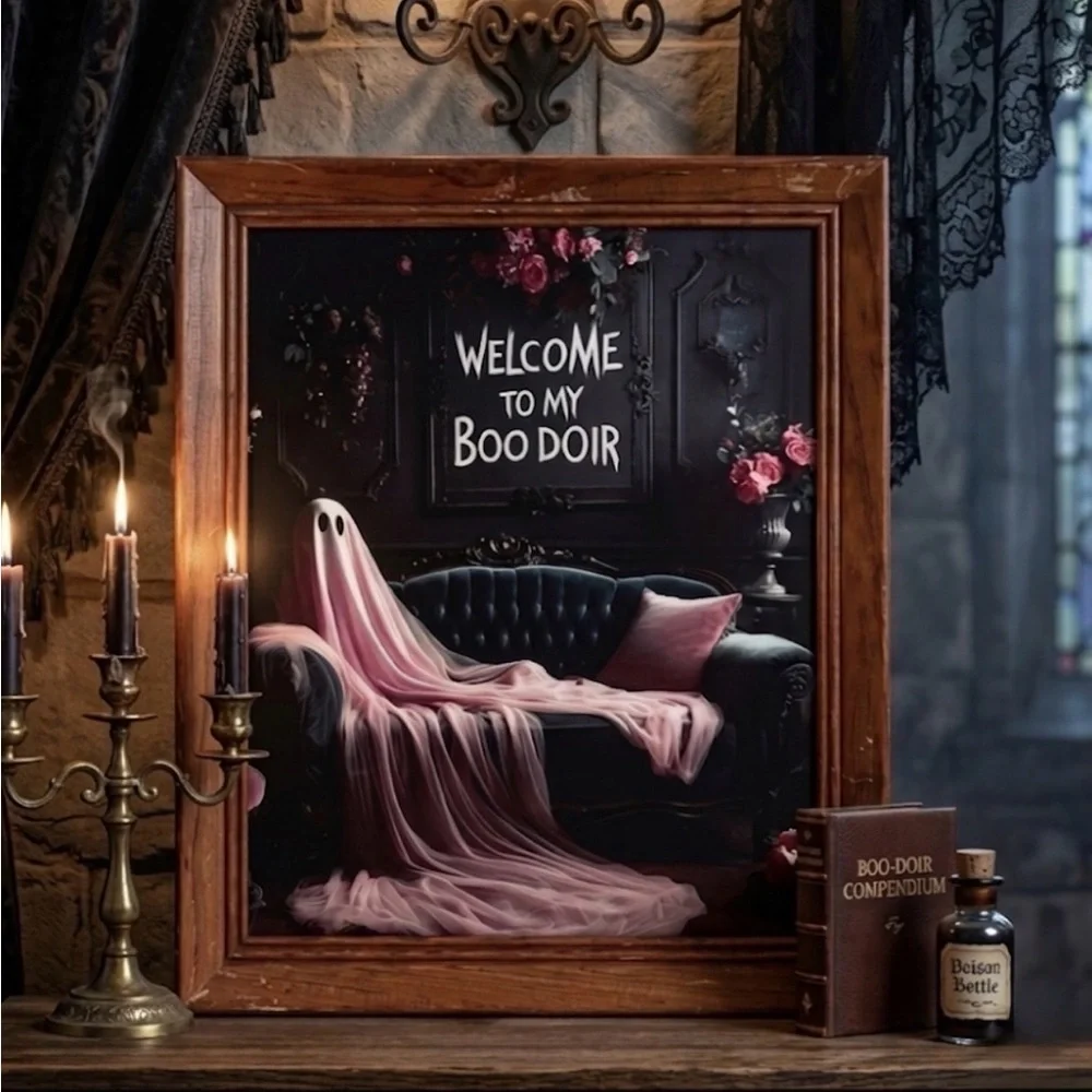 Welcome To My Boo Doir Bedroom Ghost Canvas Art Print Spooky Vtg Framed Gothic