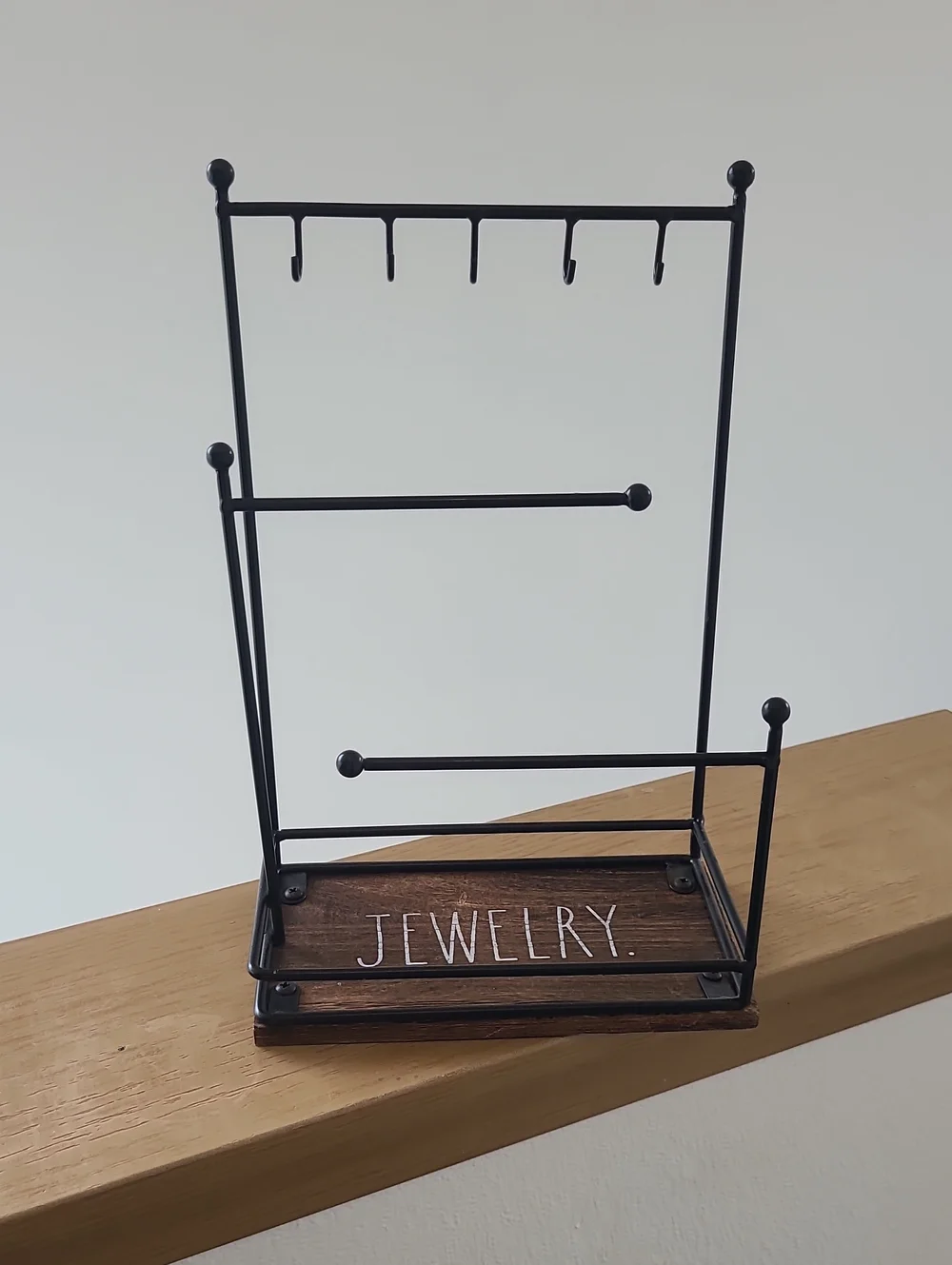 Rae Dunn Black Metal Jewelry Organizer with Wood Tray