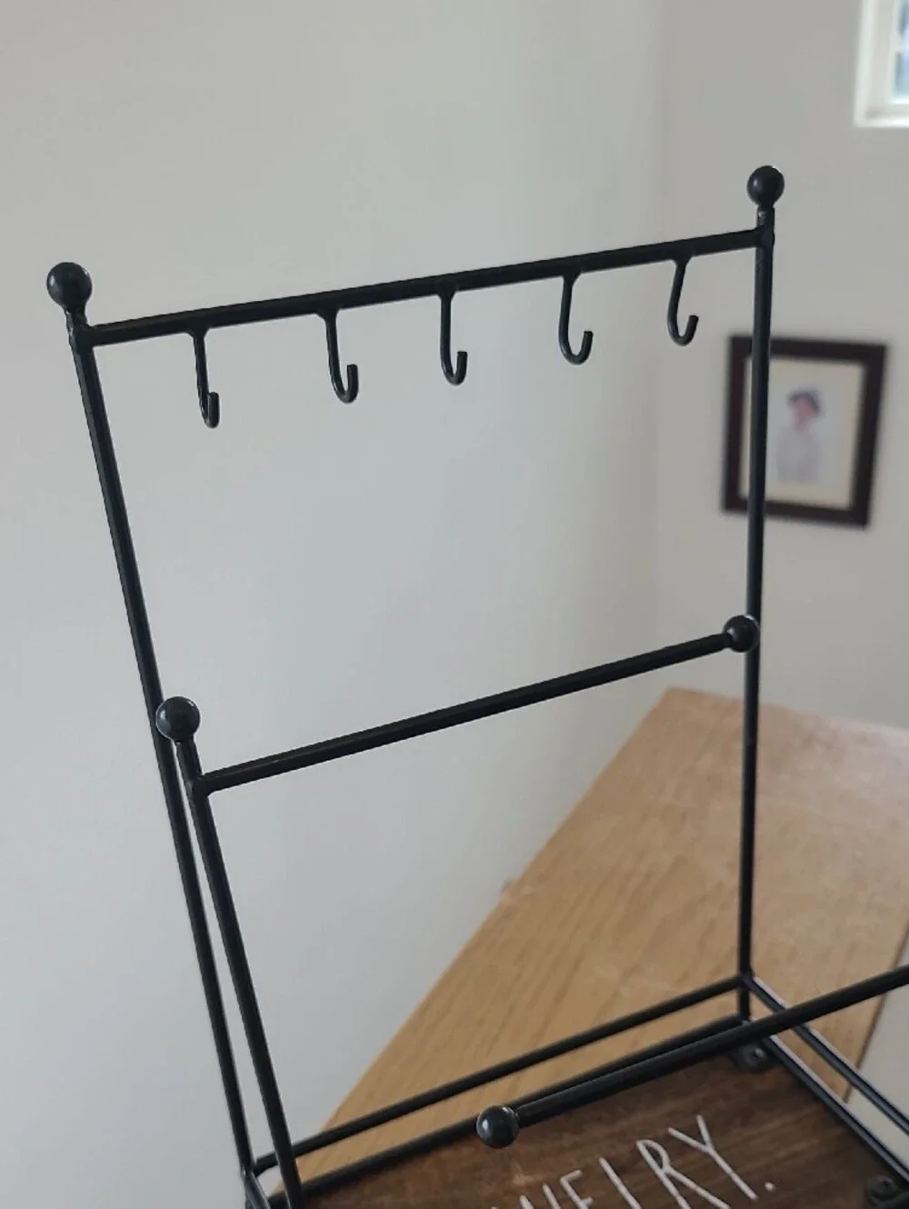 Rae Dunn Black Metal Jewelry Organizer with Wood Tray
