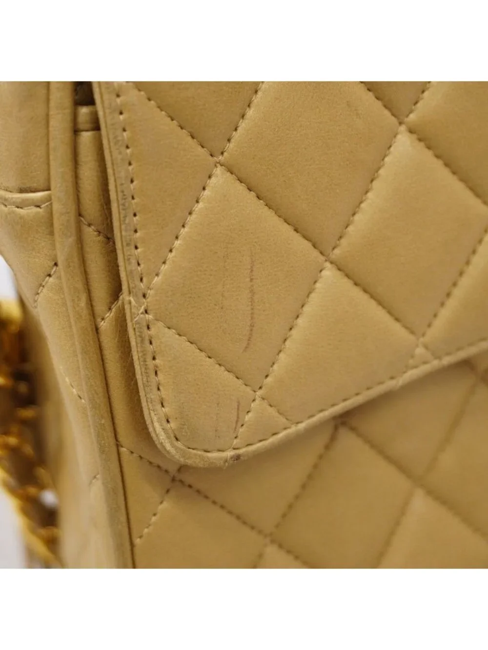 Chanel Shoulder Bag Quilted Brilliant Lambskin Beige Gold