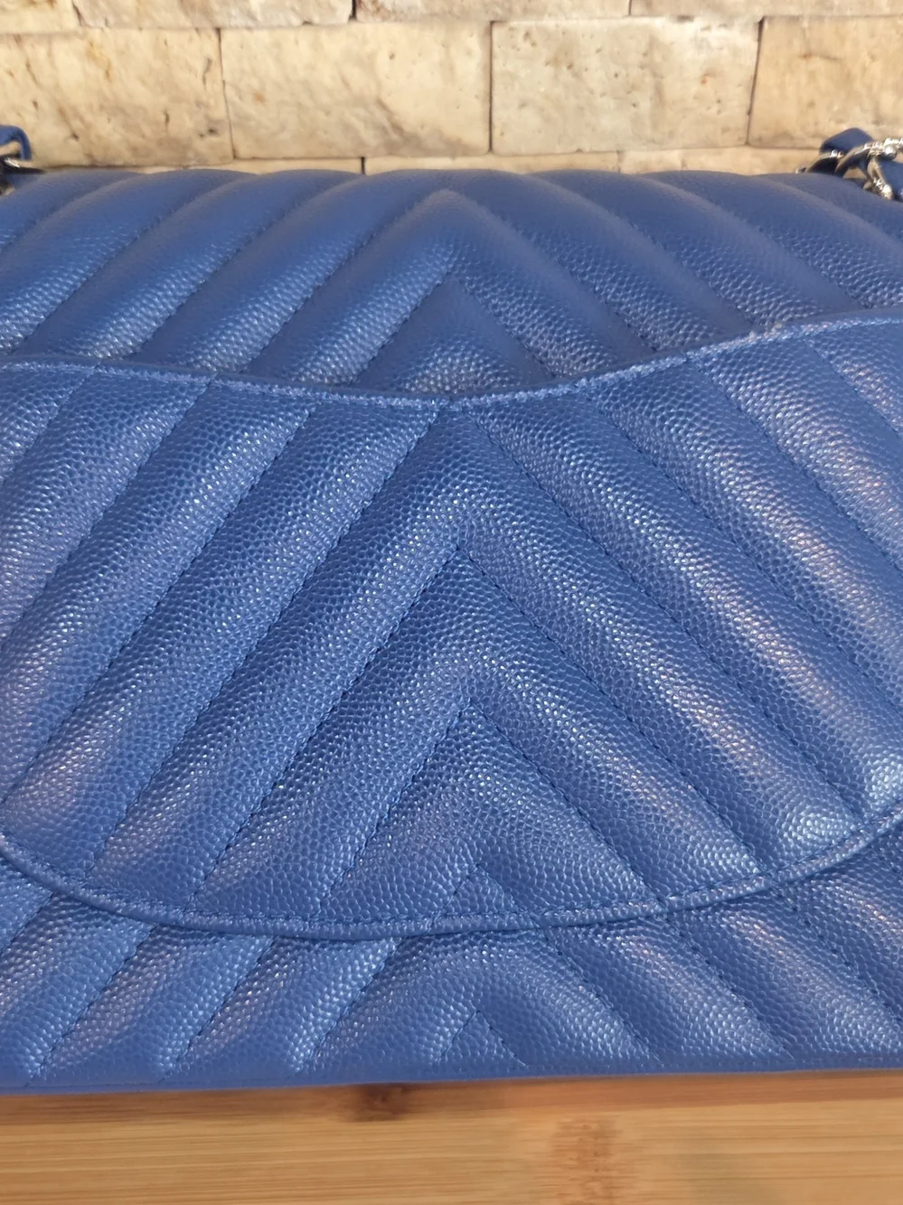 Chanel Chevron Caviar Leather Flap Bag in Navy Blue