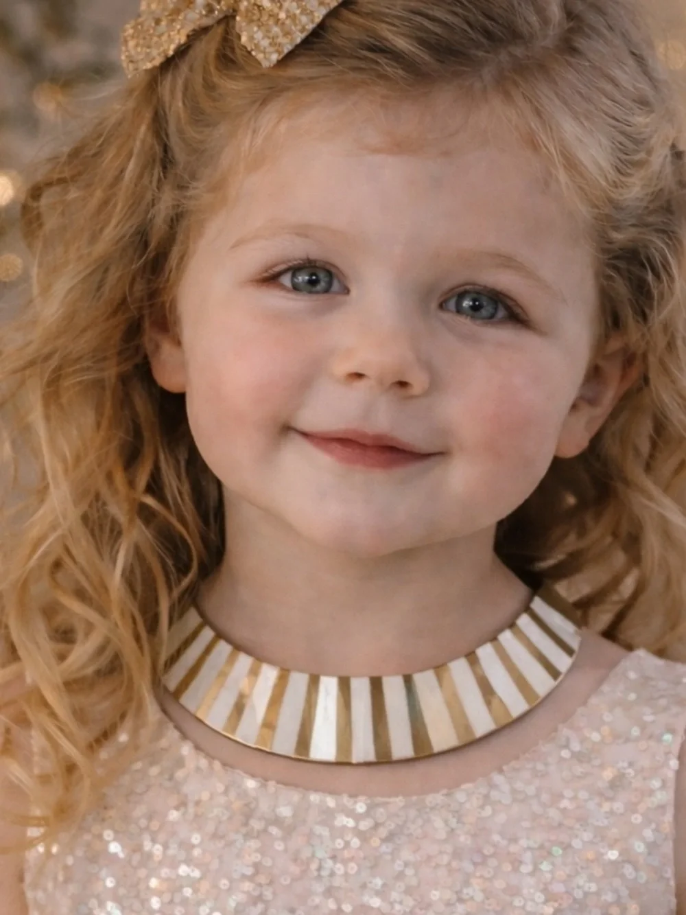 Vintage Child’s Brass & MOP Inlay Collar Necklace