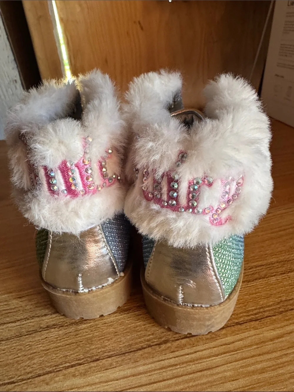 Juicy Couture Girls Iridescent Glitter Lace-Up Boots - Pink, Green, Silver