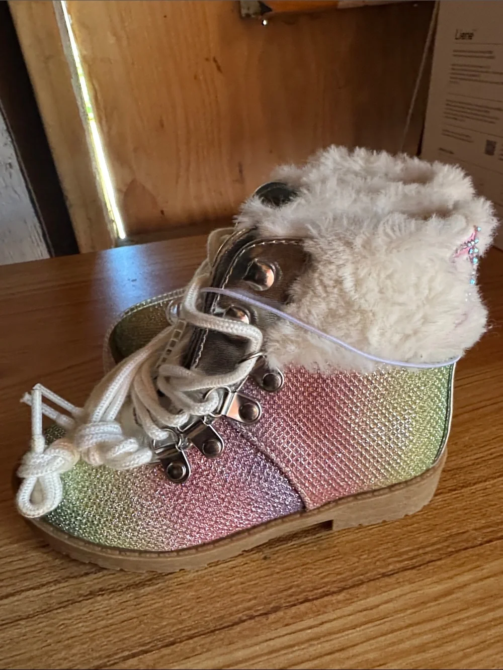 Juicy Couture Girls Iridescent Glitter Lace-Up Boots - Pink, Green, Silver