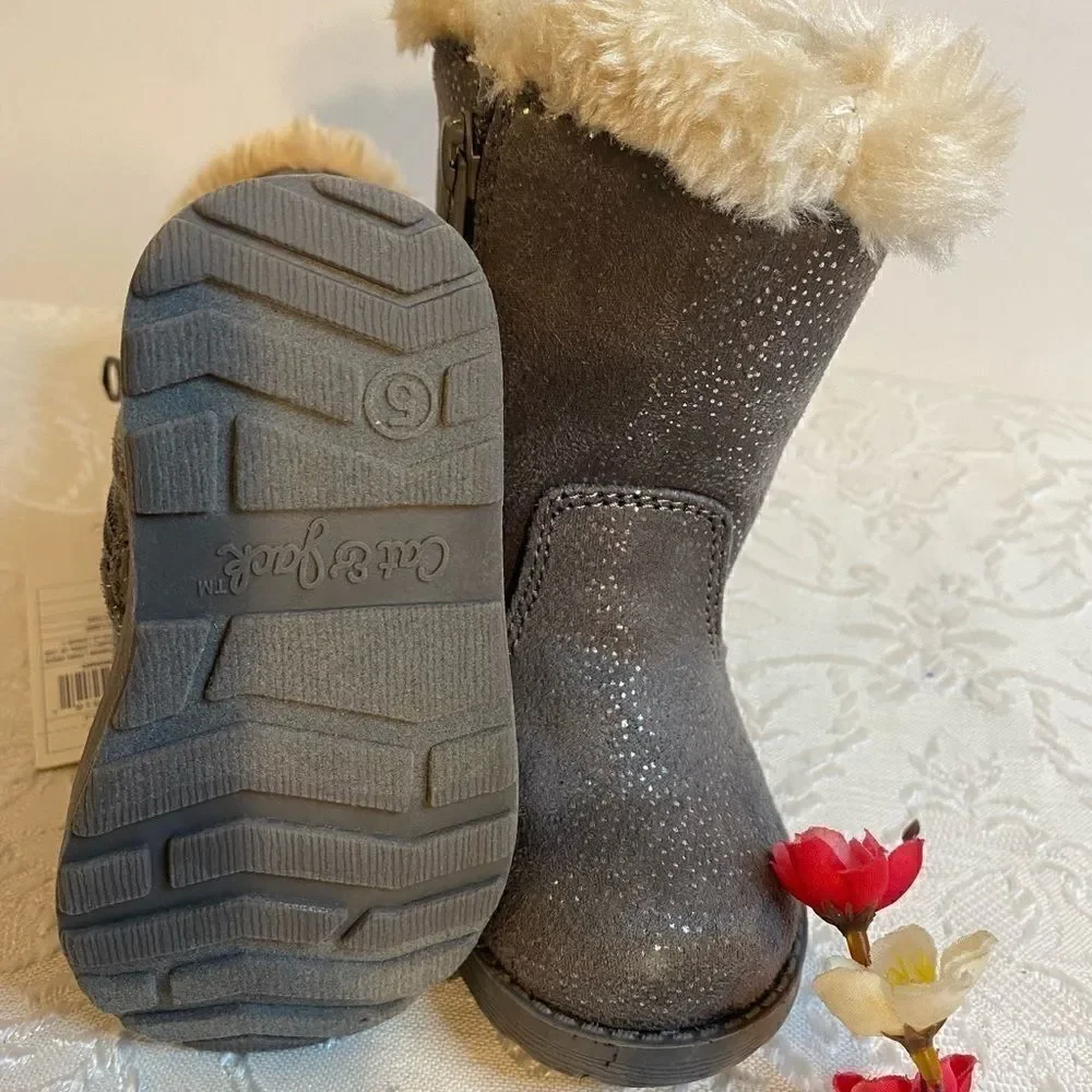 💥Cat & Jack Girl Karley faux fur glitter Boot -5