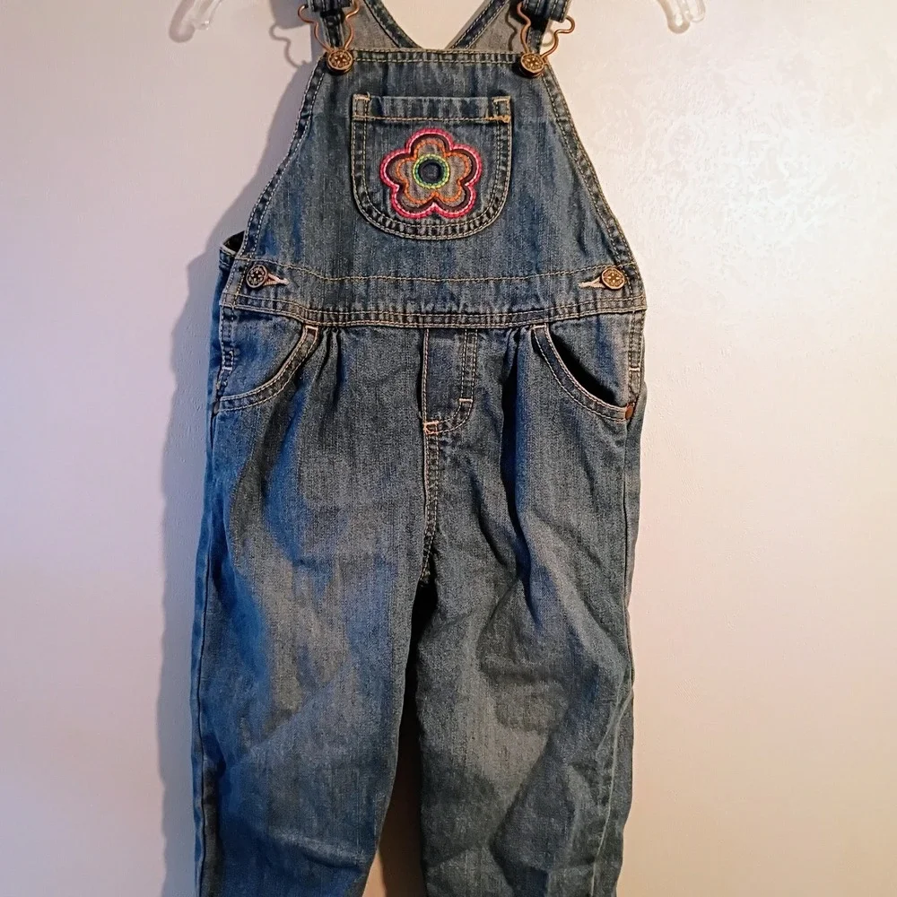OshKosh Bgosh Denim Overalls Flower‎ Applique Kids 18 Months