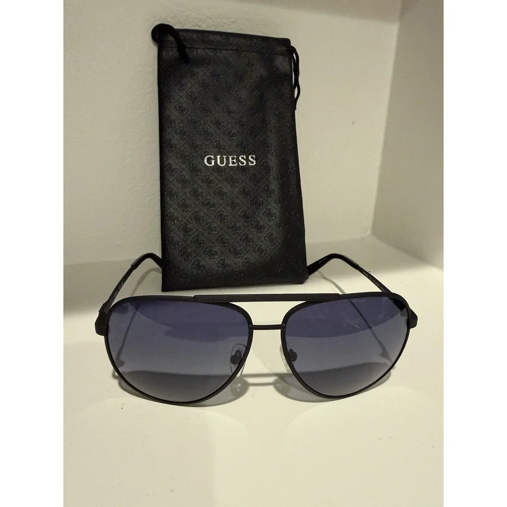 GUESS GU00209 Aviator Polarized UV400 Sunglasses Black Metal Gray 145mm