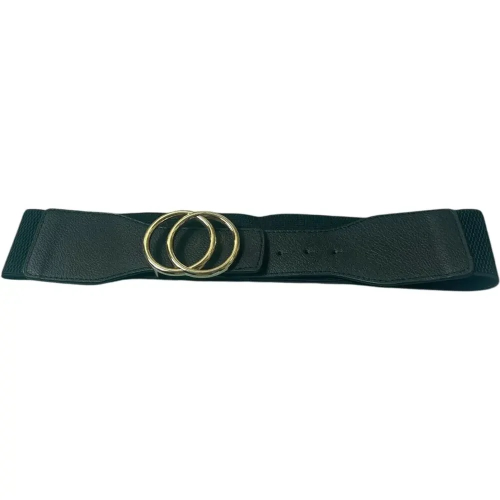 Black and Gold Double Buckle Elastic Cinch Belt
