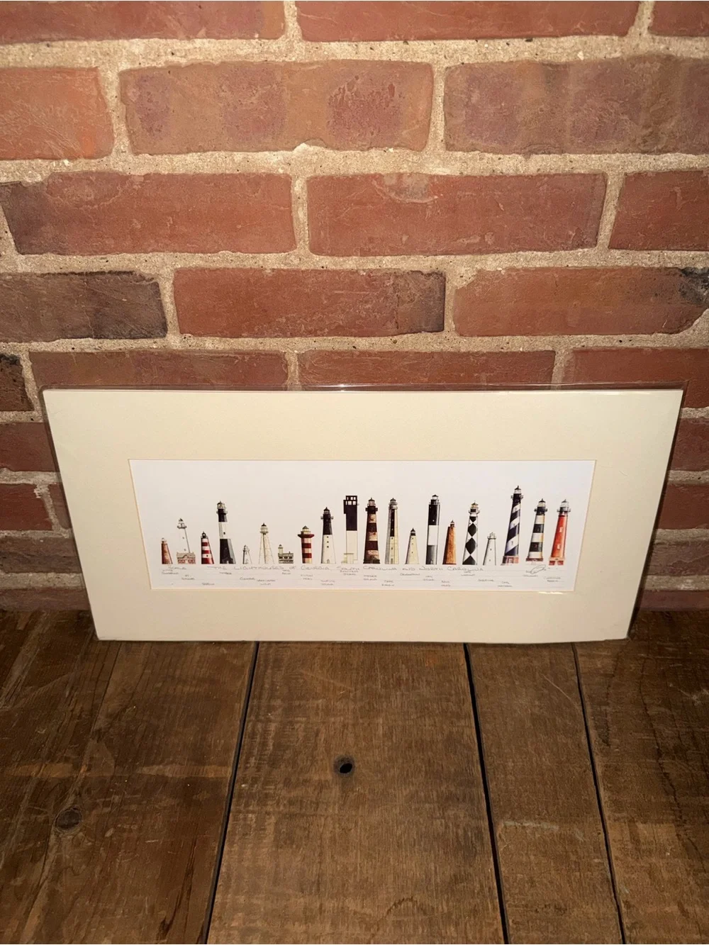 Framed Lighthouse Painting Print Cream Mat - NC SC and Georgia Lights Artwork