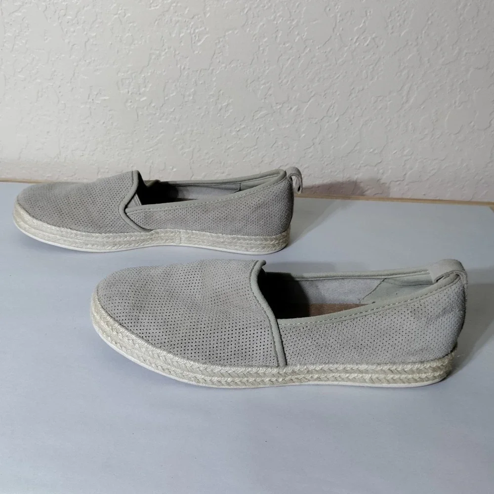 Clarks Cloudsteppers Grey Perforated Suede Espadrille Slip On Loafers Womens 9.5