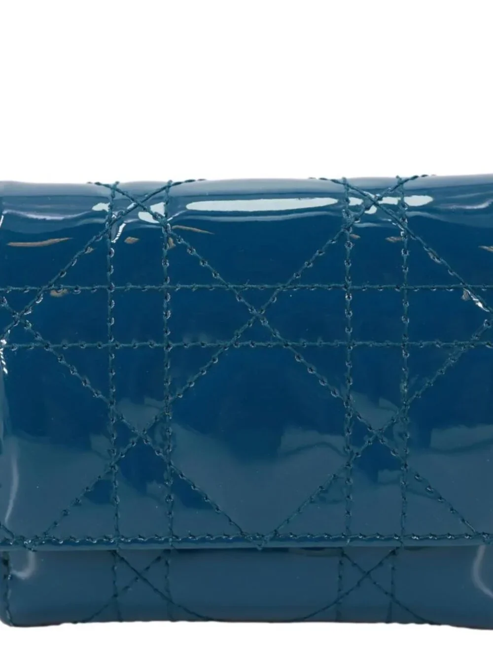 Christian Dior  Lady Dior Lotus Cannage Patent Leather Wallet Blue