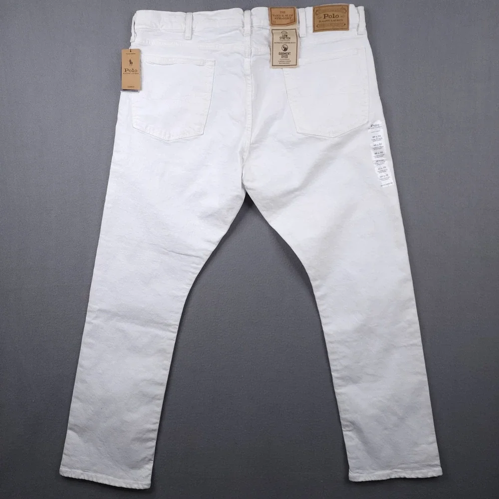 Polo Ralph Lauren Varick Slim Straight White Garment Dyed Stretch Jean Men 40x32