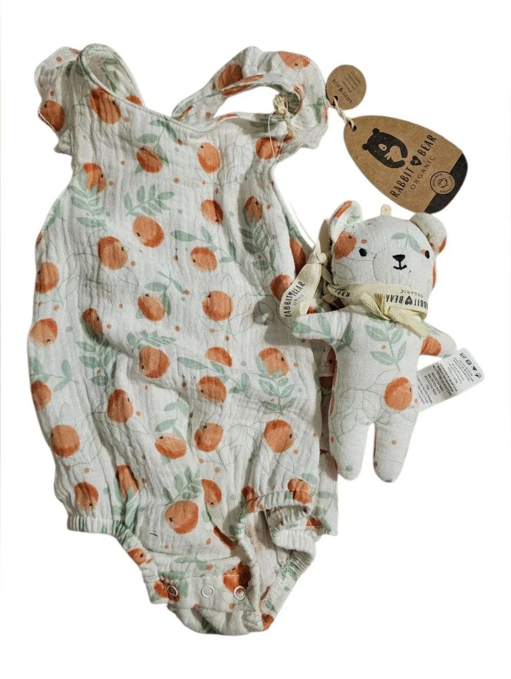 Rabbit & Bear Orange Print Cotton Baby Matching Set - Orange/Green