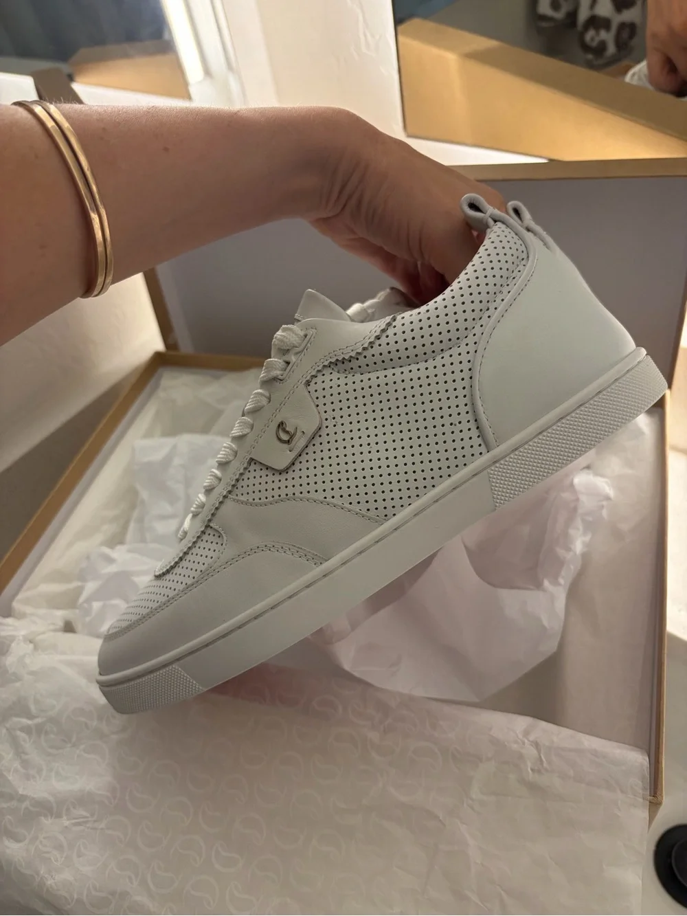 Christian Louboutin White Perforated Leather Sneakers