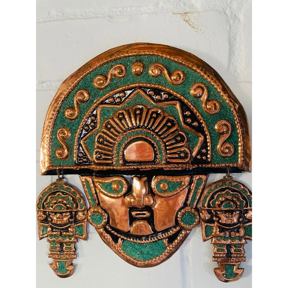 Vintage Handcrafted Peruvian‎ Coper & Bronze Mask Inca Design