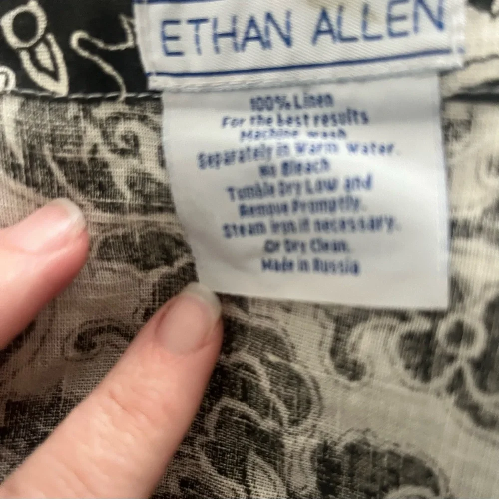 Ethan Allen,  100% linen,Elegant Black and White Floral Bedding Set