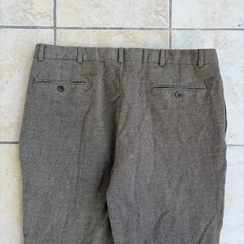 Nautica Pants Mens 38x30 Tan Brown Wool Tweed Pleated Cuffed Dress Trouser Retro