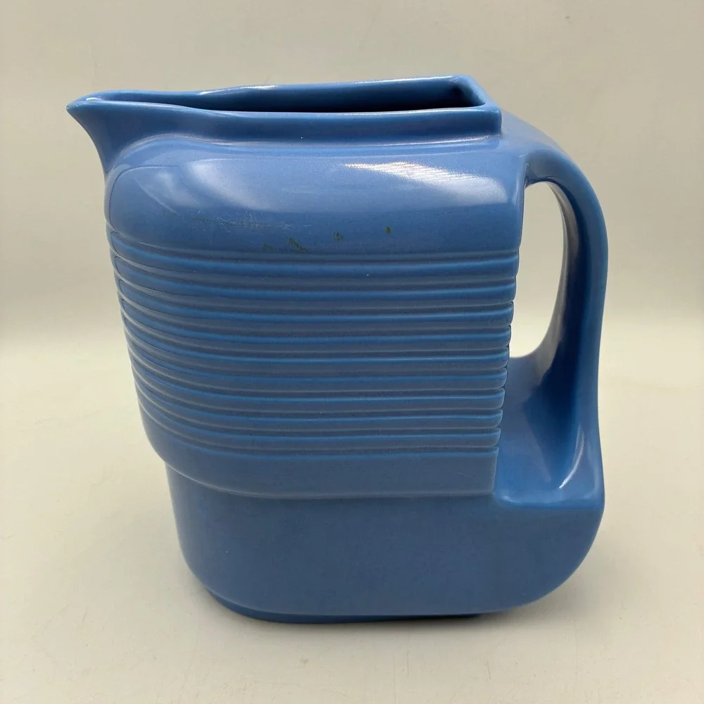 Vintage Hall China Westinghouse Blue Ribbed Art Deco Refrigerator Pitcher 8
