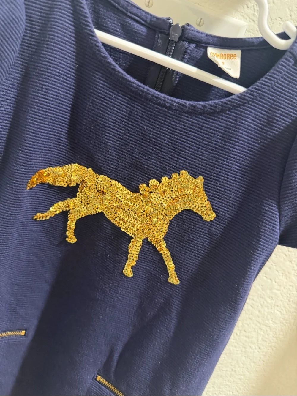 Gymboree Navy Dress with Gold Sequin Horse