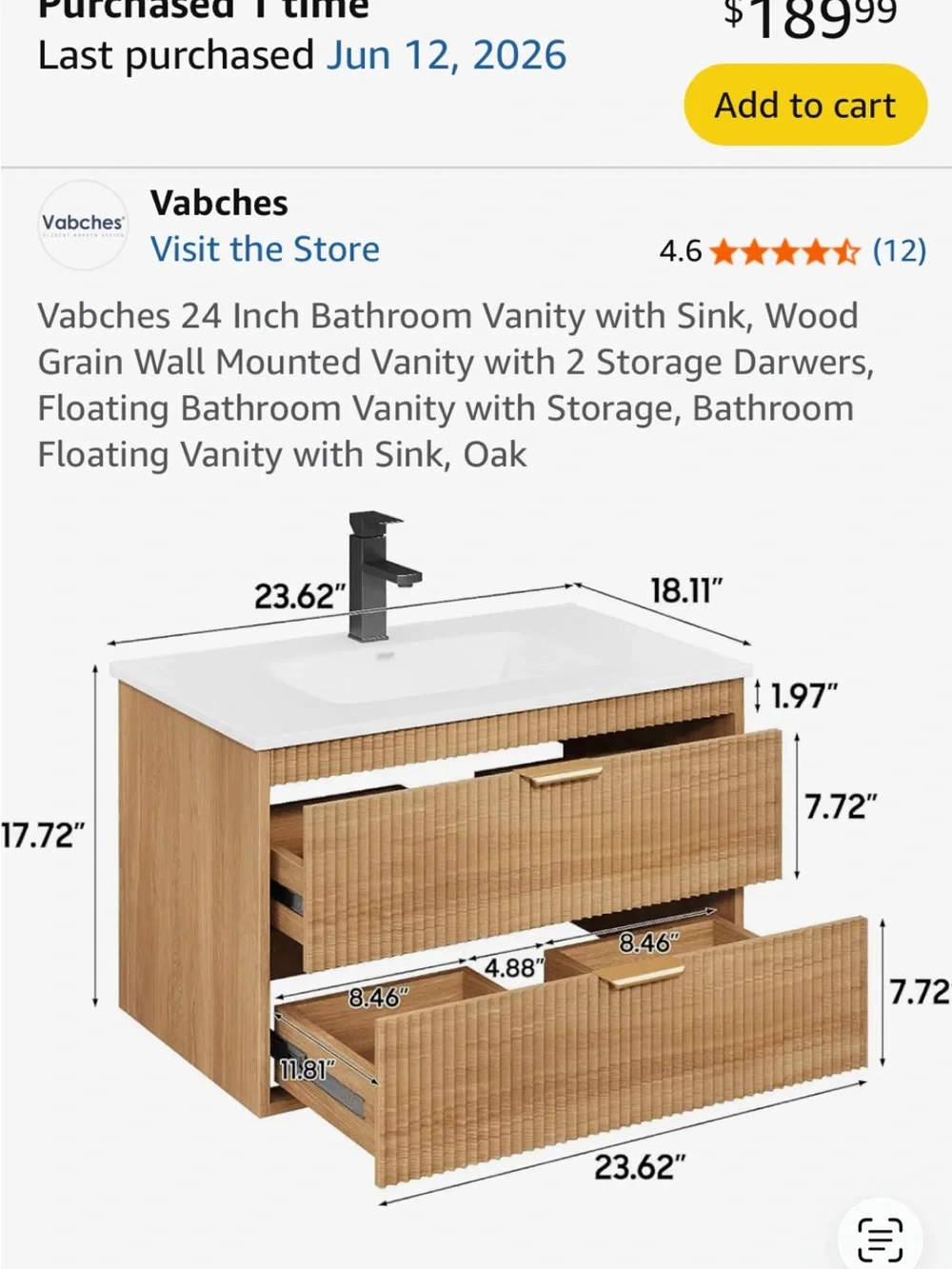 Amazon Essentials Oak-Finish Floating Bathroom Vanity with White Sink