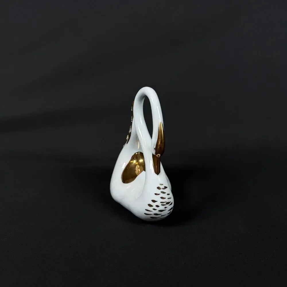 Capodimonte Italy Swan Figurine White Porcelain Gold