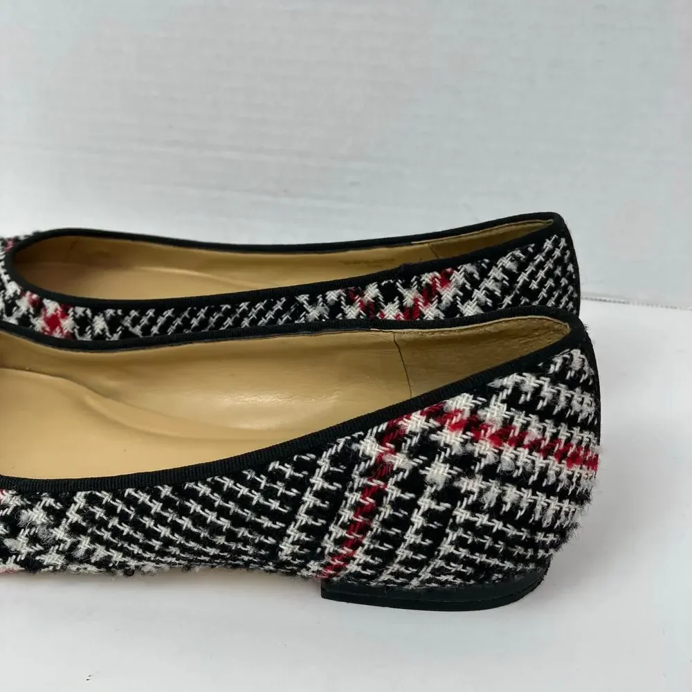 Talbots Sz 8M Tweed Houndstooth Ballet Flats Red Black Preppy Careerwear Retro