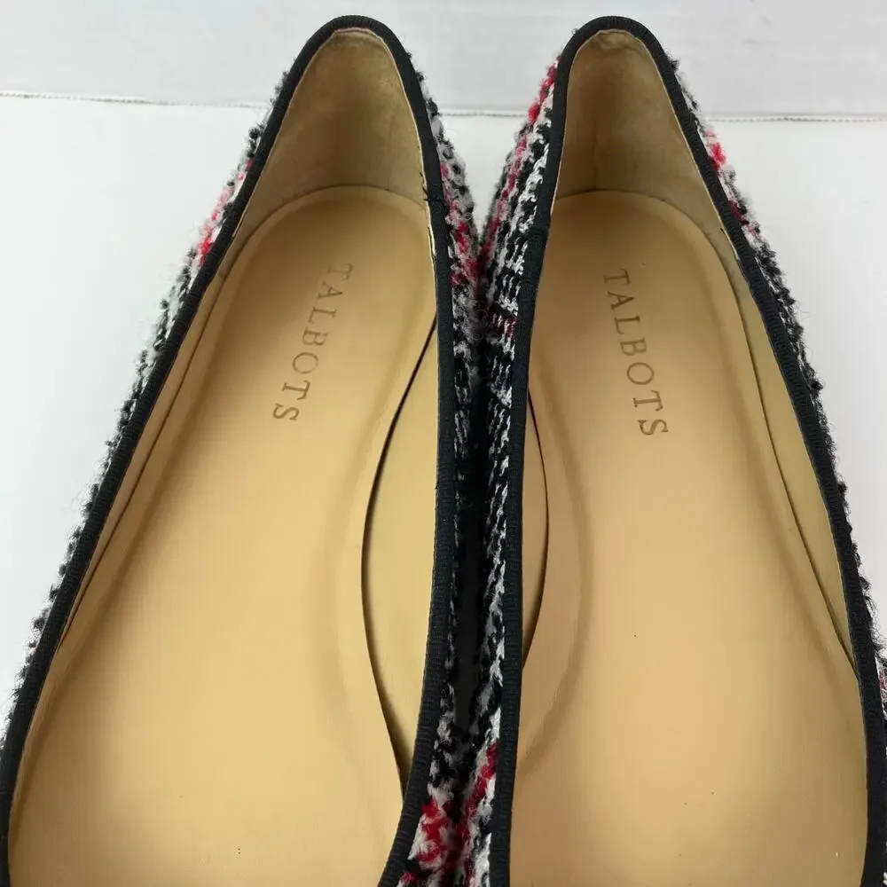 Talbots Sz 8M Tweed Houndstooth Ballet Flats Red Black Preppy Careerwear Retro
