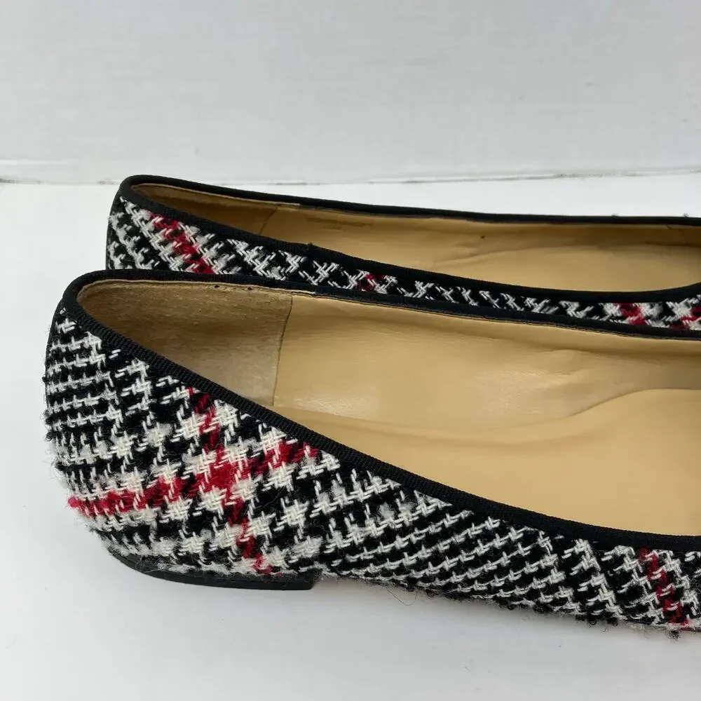 Talbots Sz 8M Tweed Houndstooth Ballet Flats Red Black Preppy Careerwear Retro