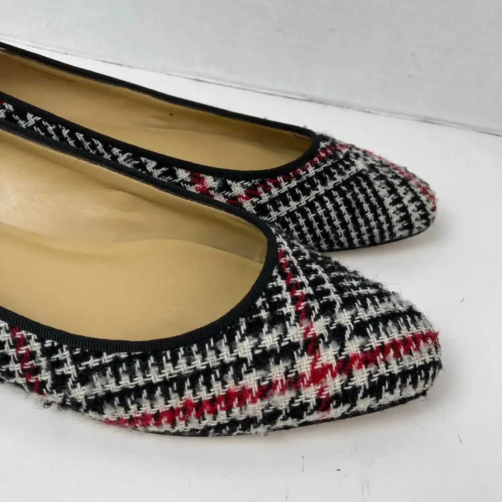 Talbots Sz 8M Tweed Houndstooth Ballet Flats Red Black Preppy Careerwear Retro