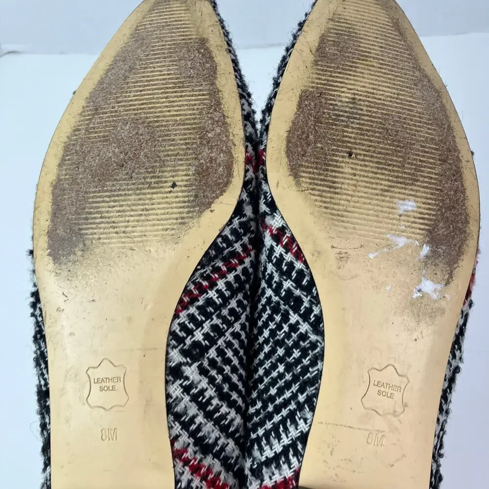 Talbots Sz 8M Tweed Houndstooth Ballet Flats Red Black Preppy Careerwear Retro