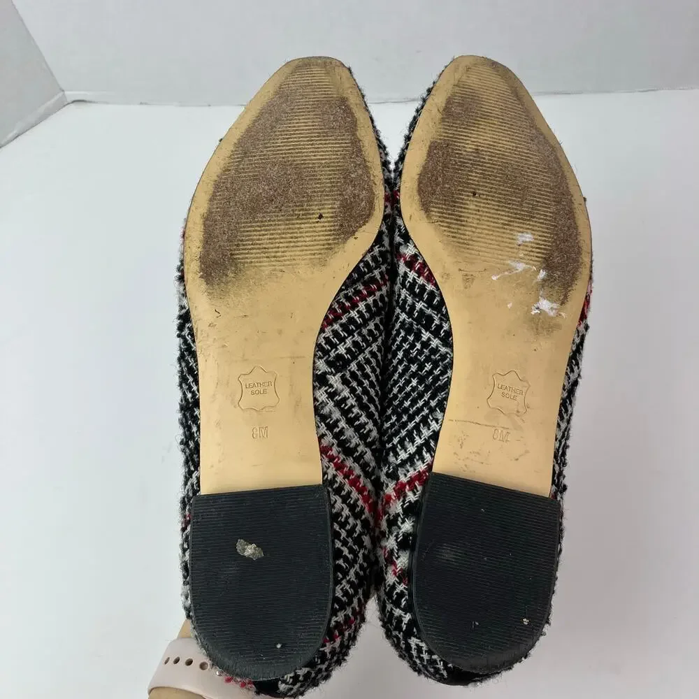 Talbots Sz 8M Tweed Houndstooth Ballet Flats Red Black Preppy Careerwear Retro