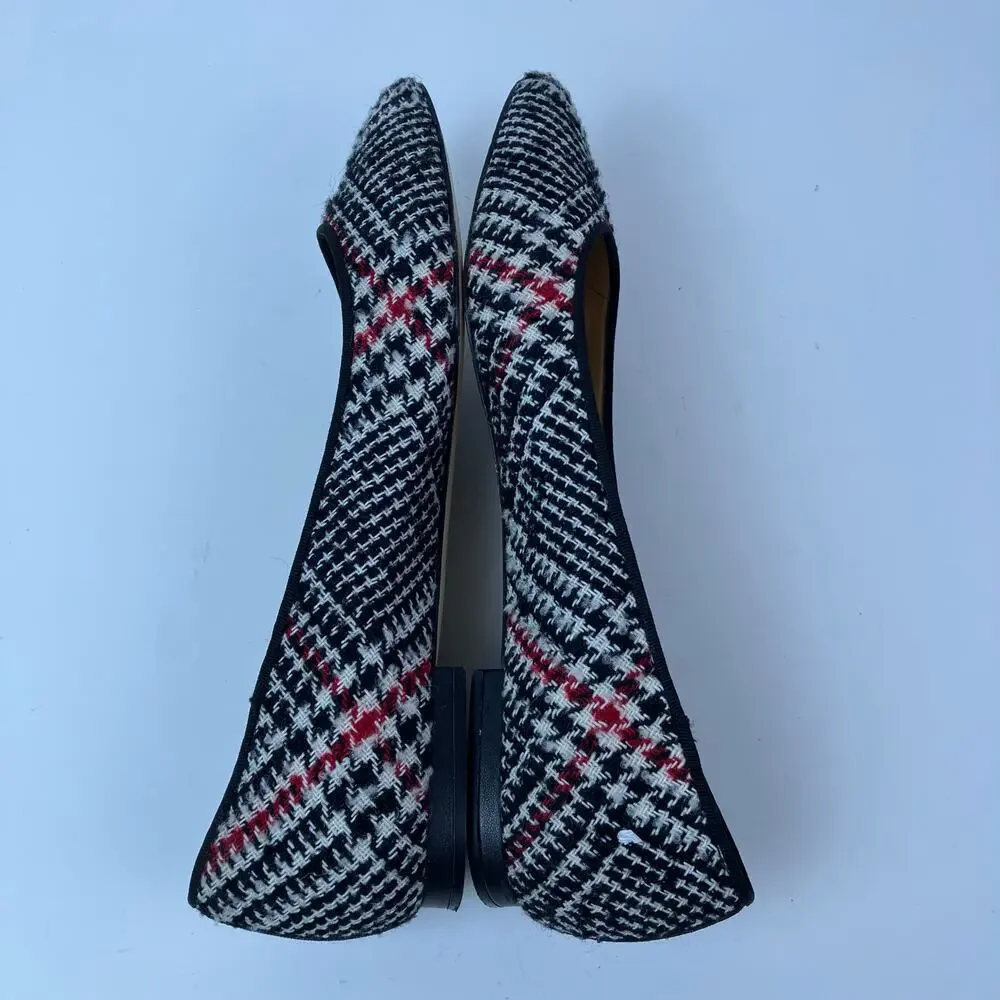 Talbots Sz 8M Tweed Houndstooth Ballet Flats Red Black Preppy Careerwear Retro