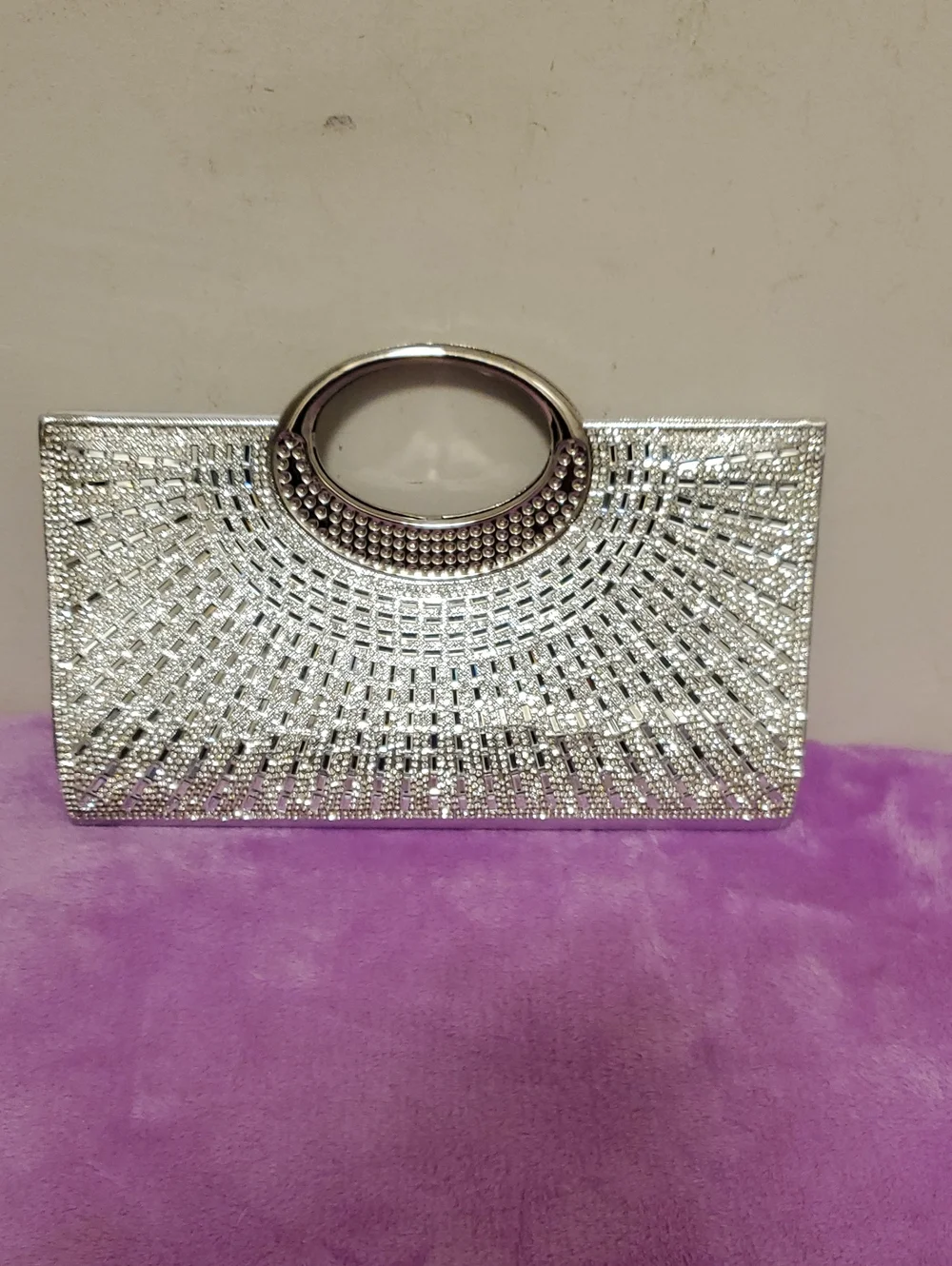 PrettyLittleThing Silver Crystal Embellished Clutch