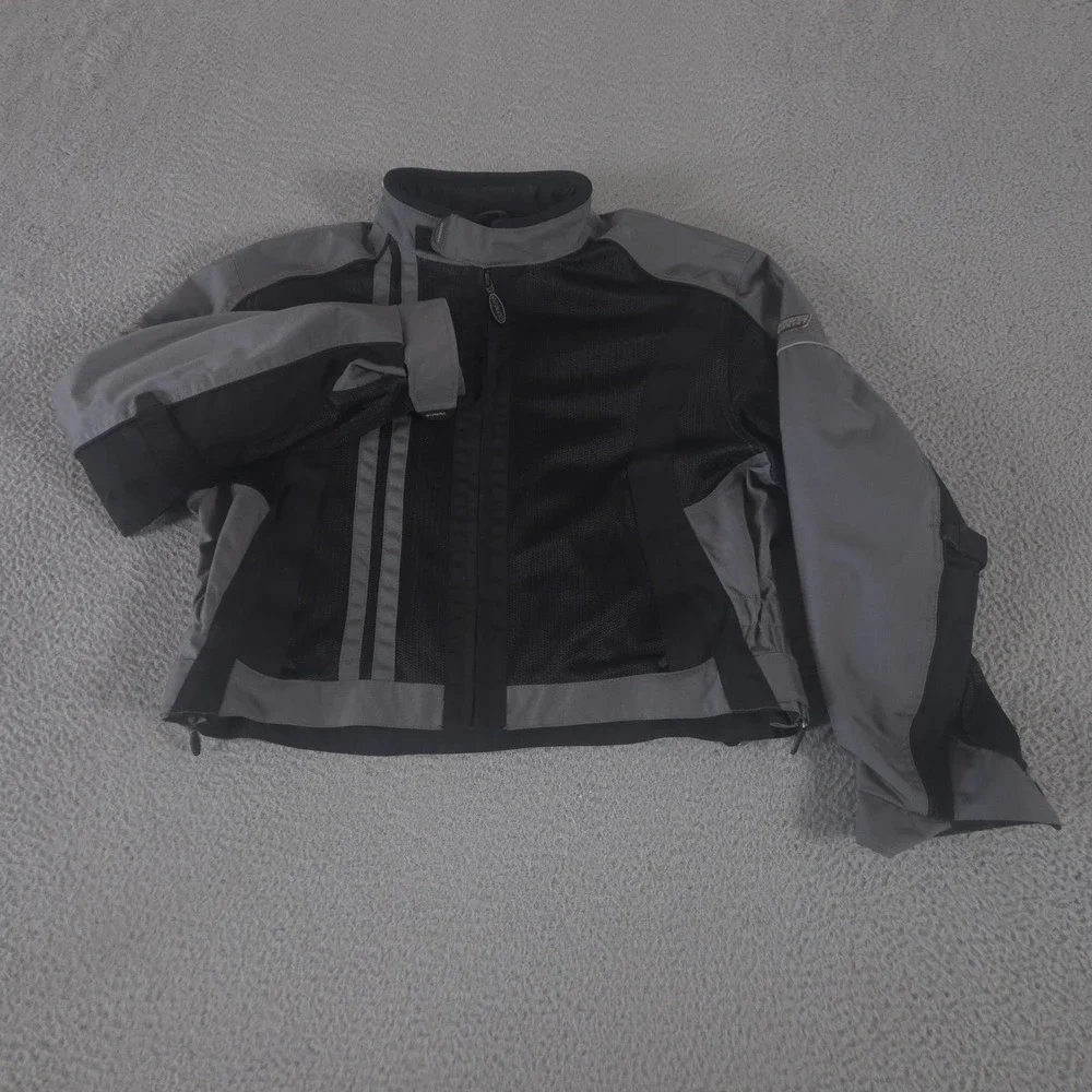 Olympia Moto Sports Jacket Mens XL Gray Black Mesh Padded 3M Reflective Riding