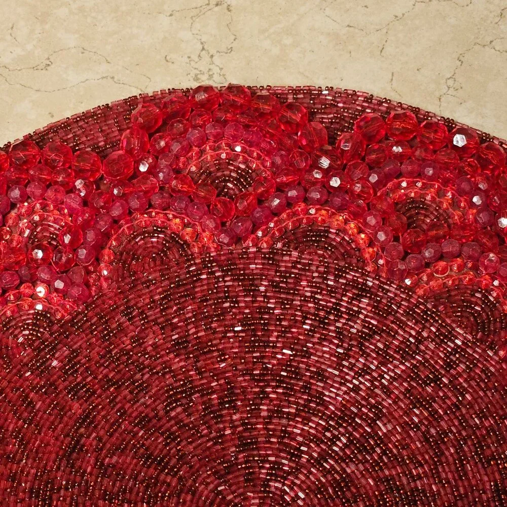KIM SEYBERT RED SCROLL SCALLOP CHRISTMAS CRYSTAL PLACEMAT CHARGER CENTERPIECE